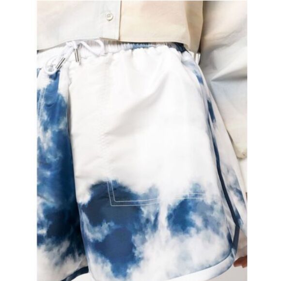 ALEXANDER MCQUEEN Blue Sky Tie Dye Pull On Shorts XL / 10 Clouds Drawstring NWT - Picture 5 of 14